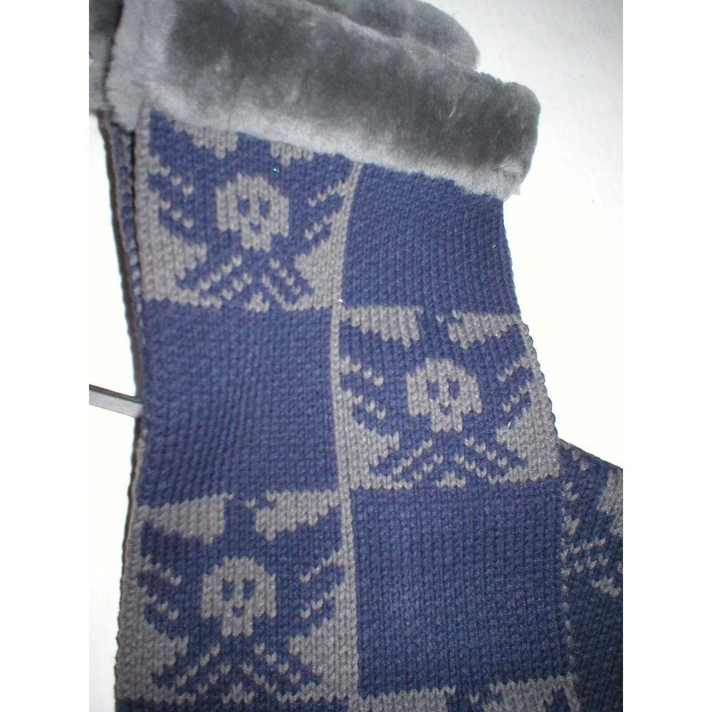 New 65 x 10 Australia Luxe Scarf Long Gray Blue Skull Dove Shearling Fur Womens - Picture 2 of 8